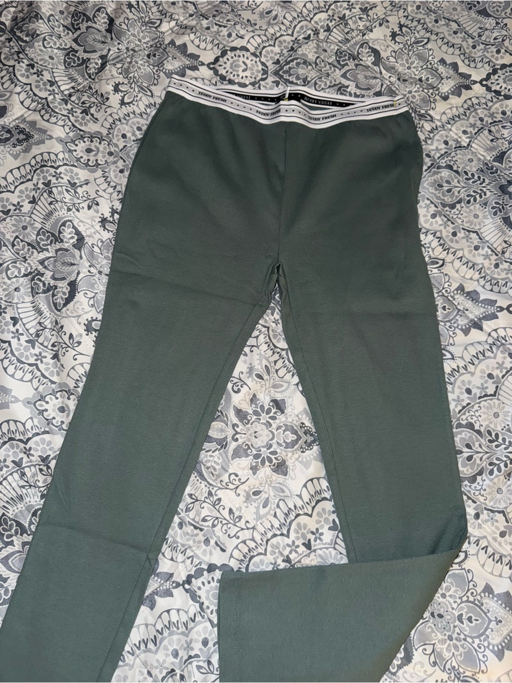 Teddy Fresh Dark Green Leggings with Striped Waistband
